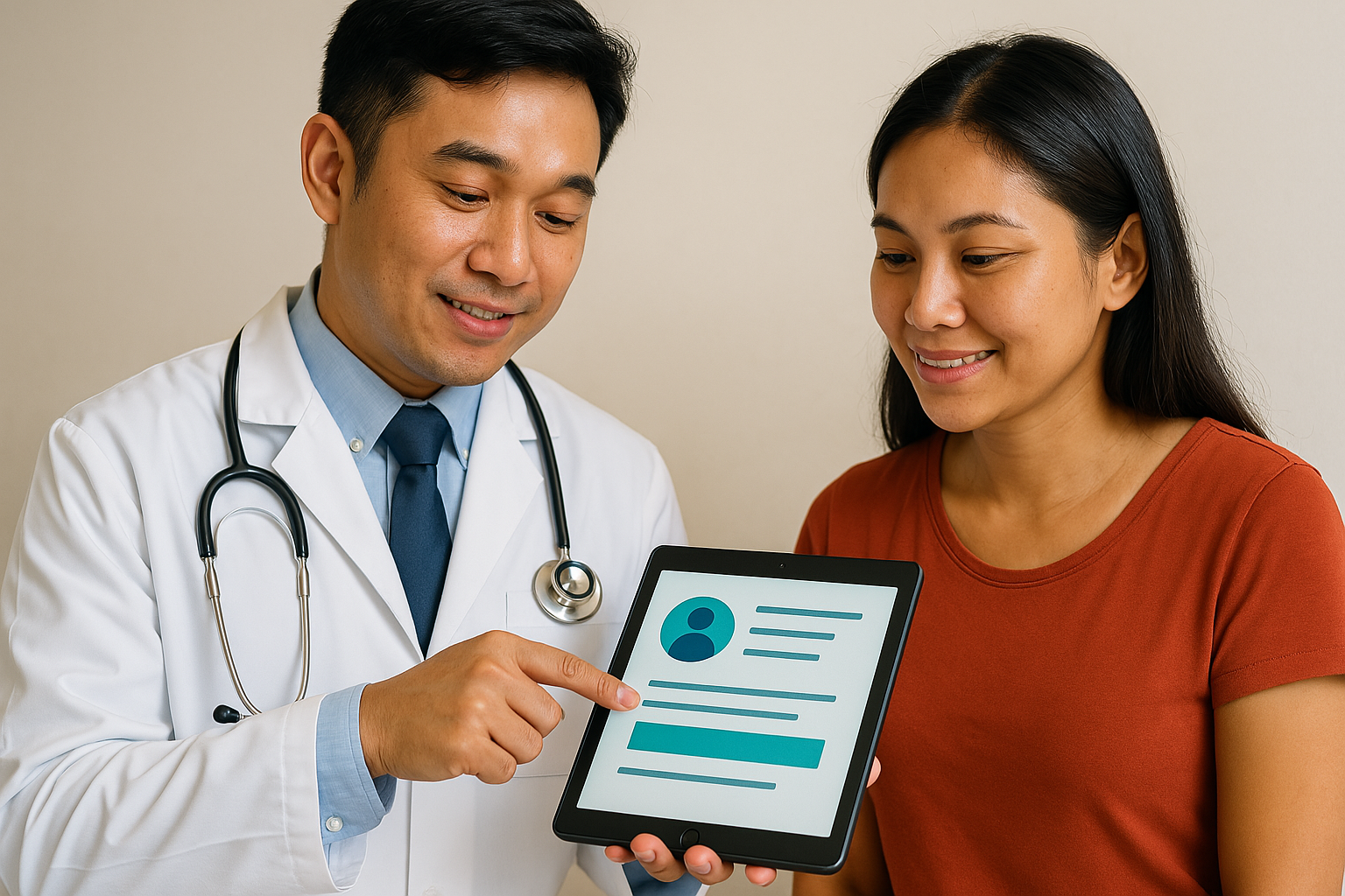 Doctor showing patient information on a tablet